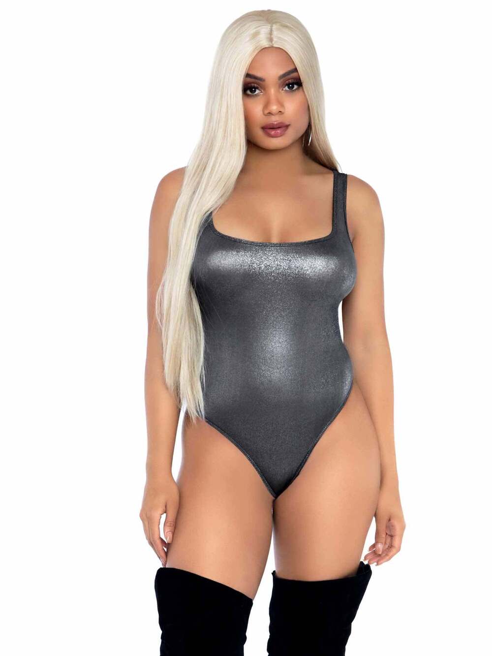 leg Avenue - Party Girl Shimmer Thong Bodysuit - SILVER
